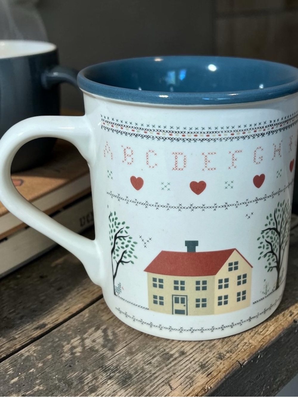 Country Decor Home Coffee Mug, Country Setting - Alphabet - Vintage Coffee Mug